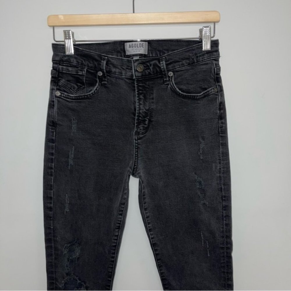 Agolde Jeans Women's Size 28 Black Wash Feel Good Distressed Ripped Ankle - Picture 3 of 9